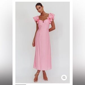 Elegant Pink Ruffle Sleeve Bridesmaid Dress